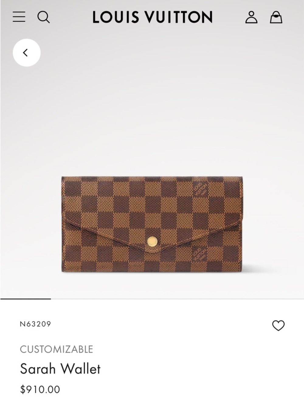 SARAH Louis Vuitton Damier Ebene